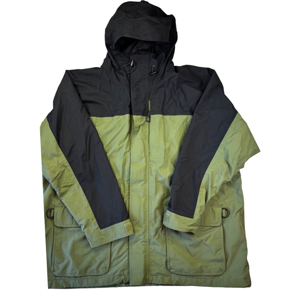 Cabelas Dry-Plus Hooded Jacket Mens 3XL Green Black Waterproof Outdoor Parka